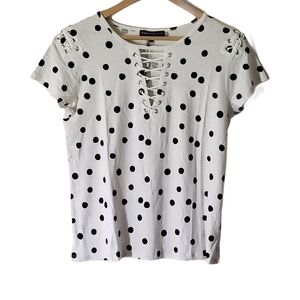 Generation Love Womens Linen Short Sleeve Round Neck Polka Dot T-Shirt White